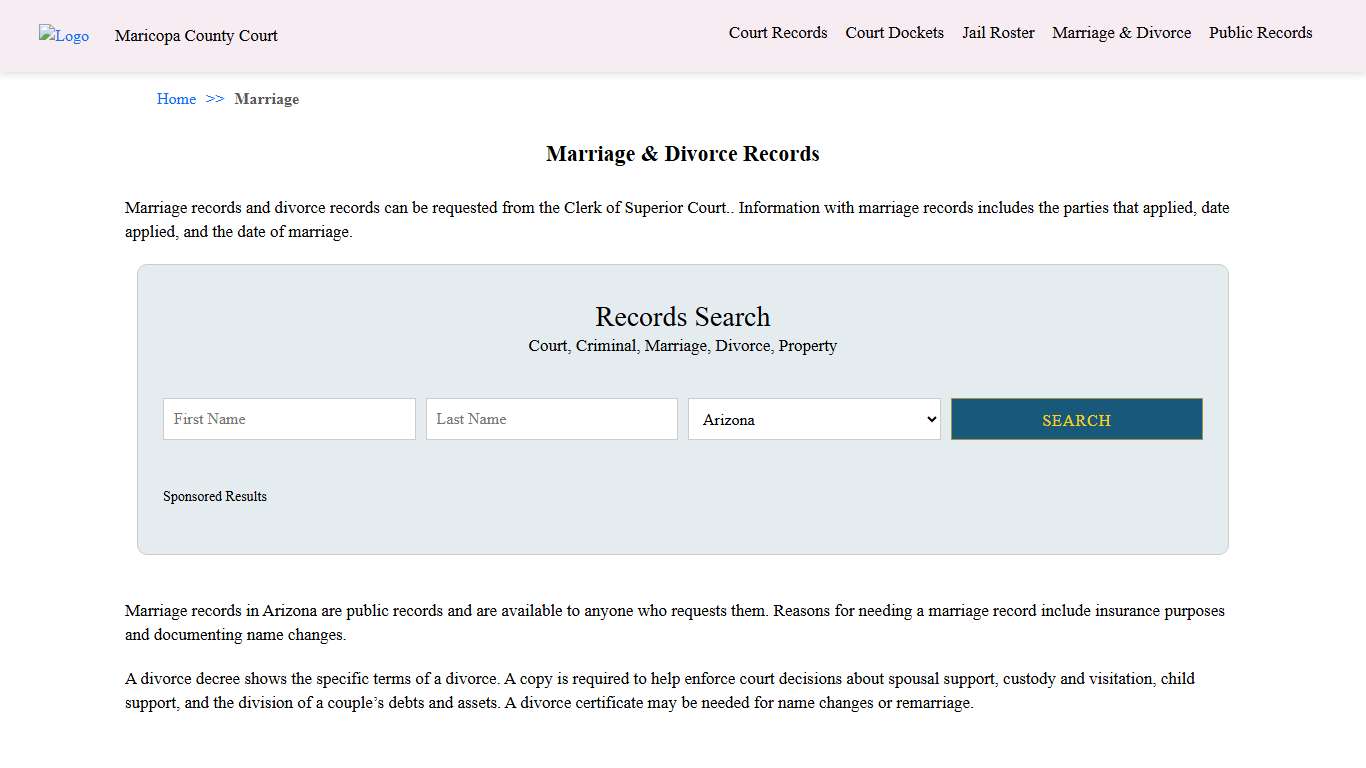 Marriage & Divorce Records | Maricopa County Court