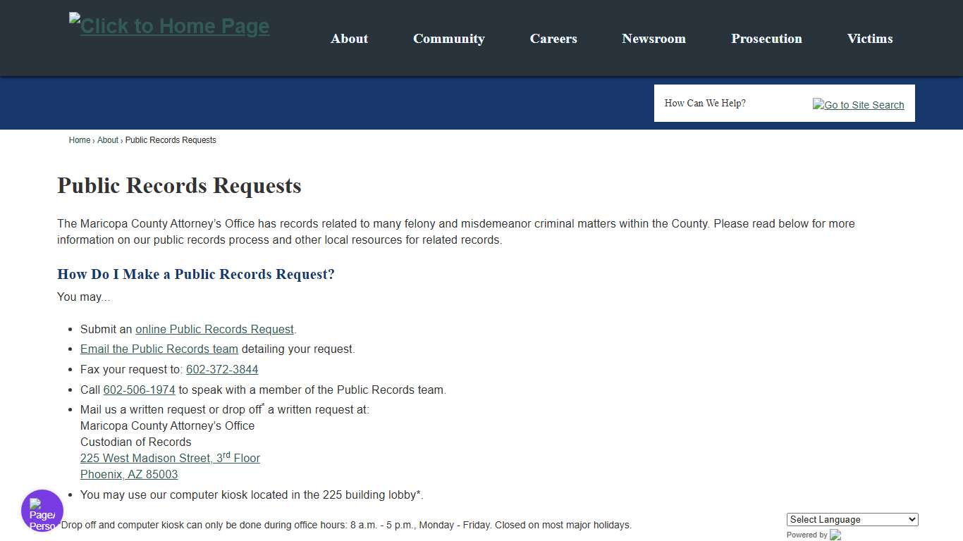 Public Records Requests | Maricopa County Attorney's Office, AZ